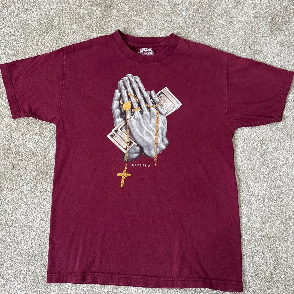 DGK Blessed Rosary Burgundy Graphic T-Shirt Men's Medium Crew Neck Tee